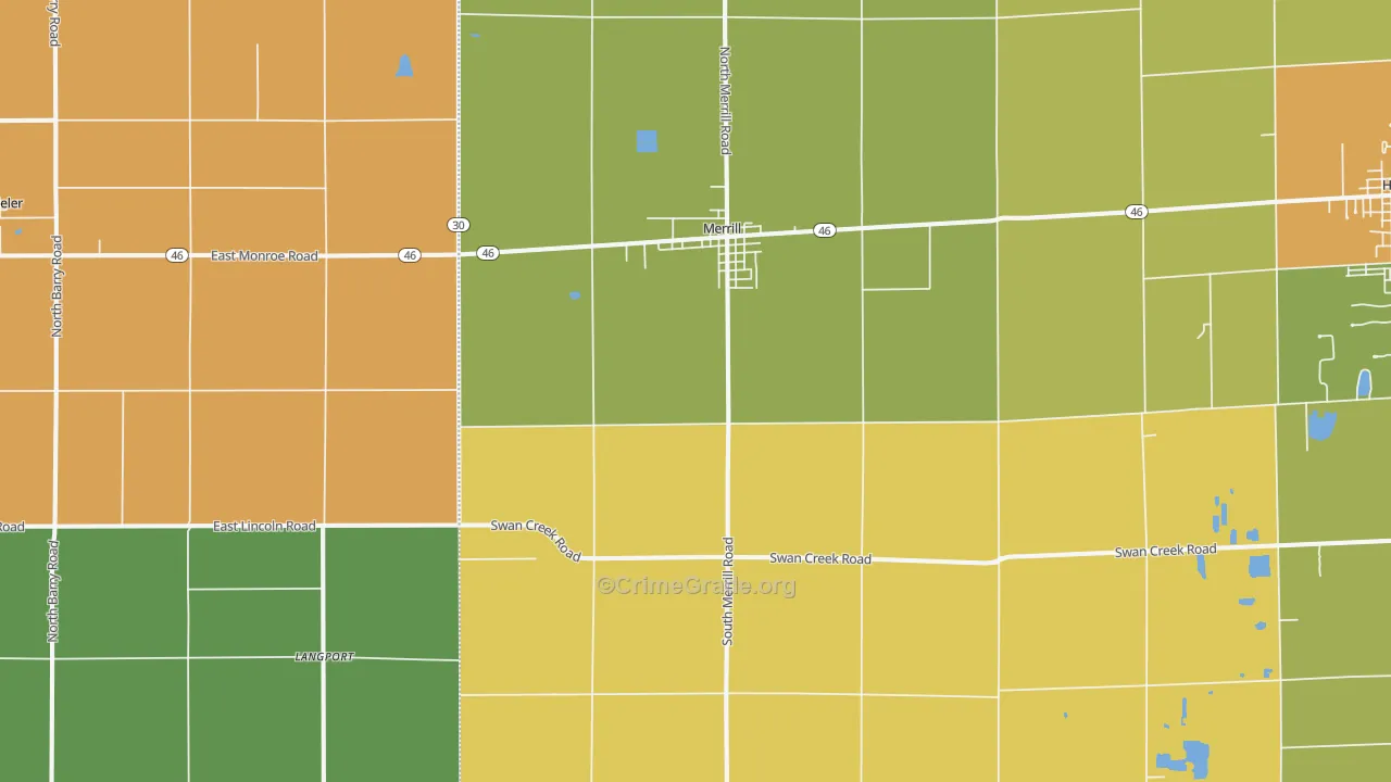 Merrill, MI Map of Burglary Rates