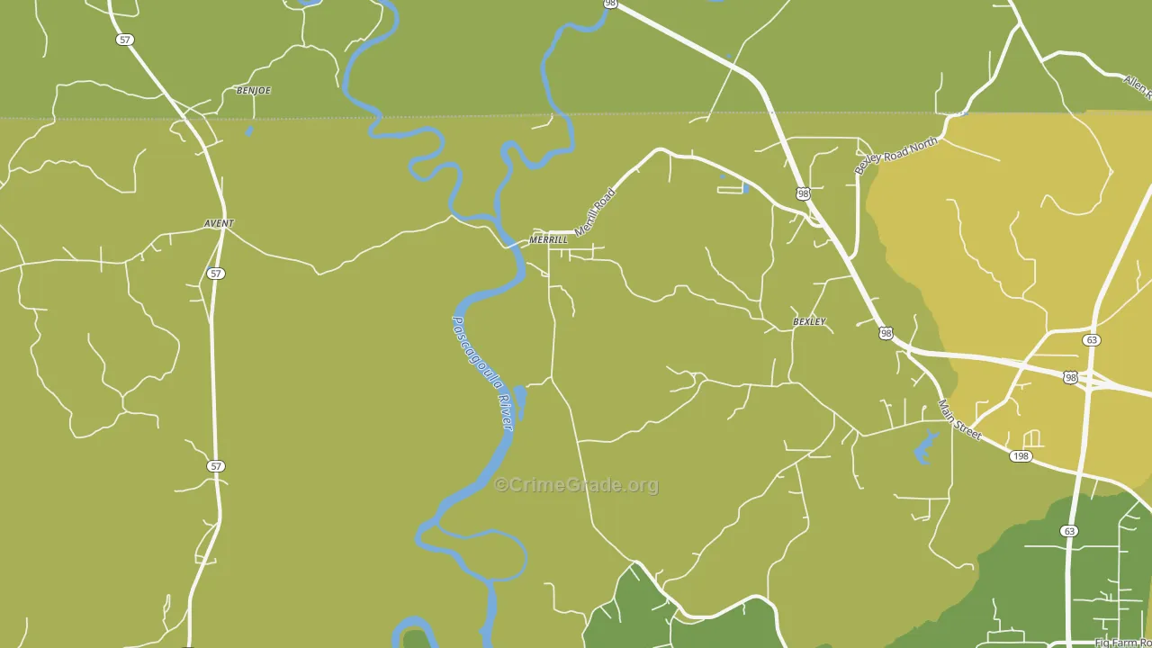 Merrill, MS Map of Burglary Rates