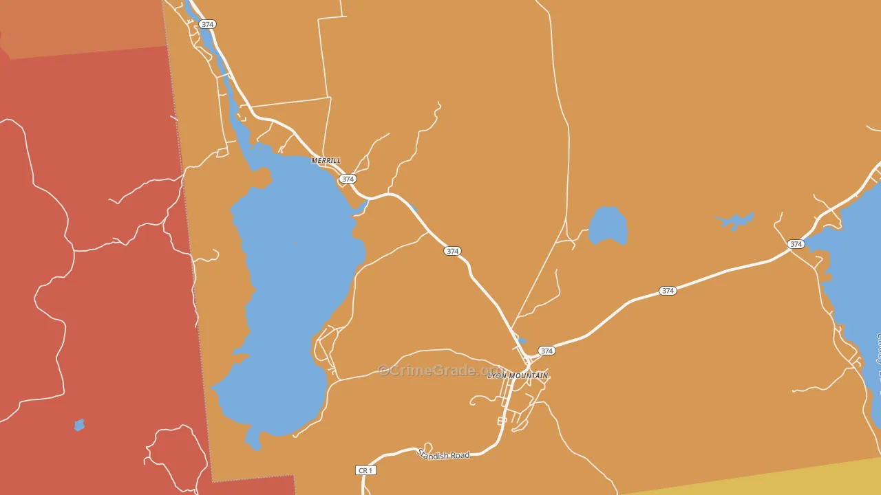Merrill, NY Map of Burglary Rates