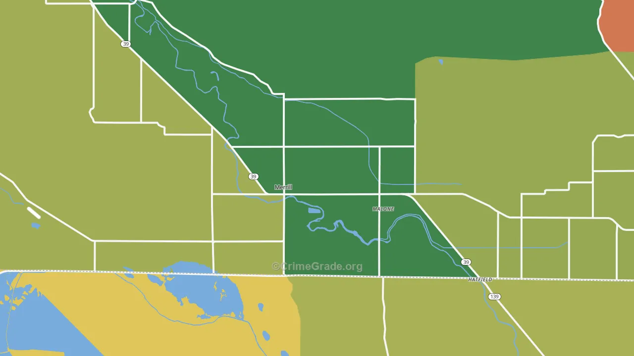 Merrill, OR Map of Burglary Rates