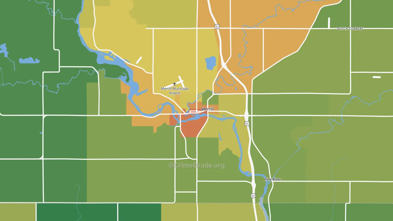 Merrill, WI Map of Burglary Rates