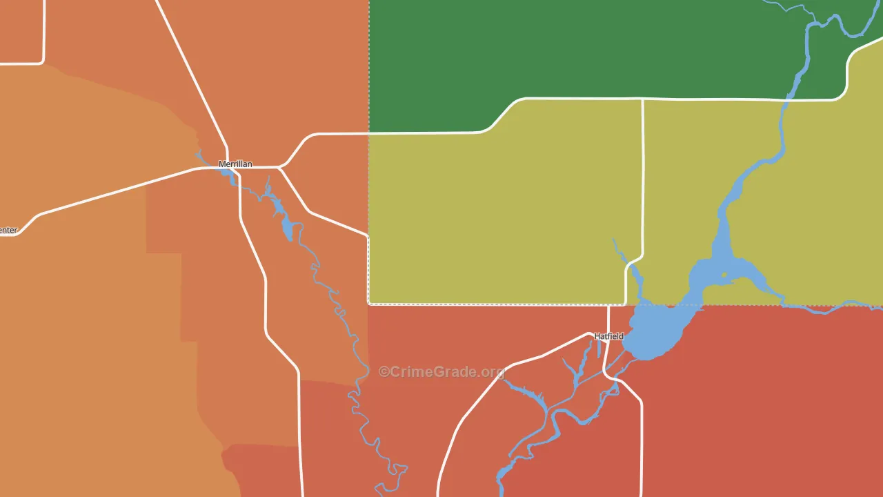 Merrillan, WI Map of Burglary Rates
