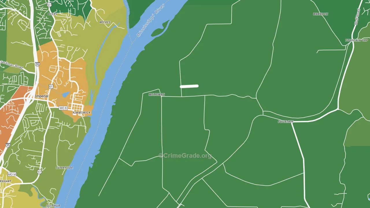 Merrimac, IL Map of Burglary Rates