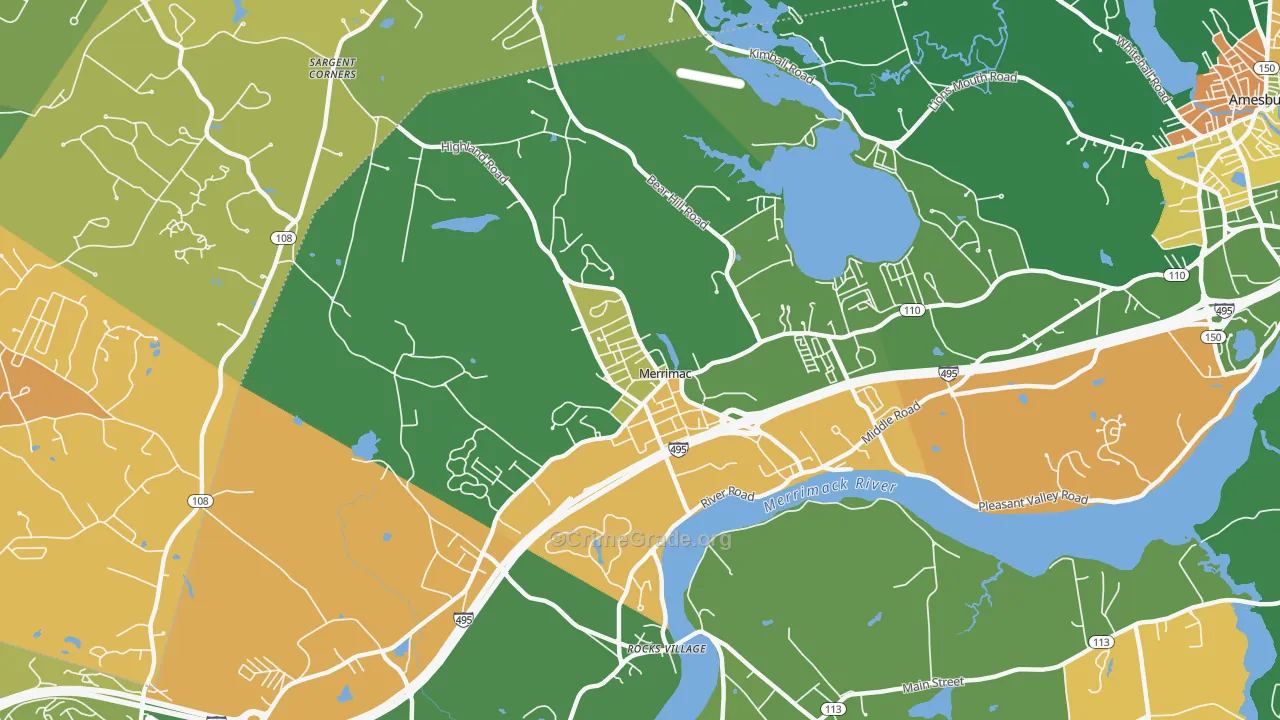 Merrimac, MA Map of Burglary Rates