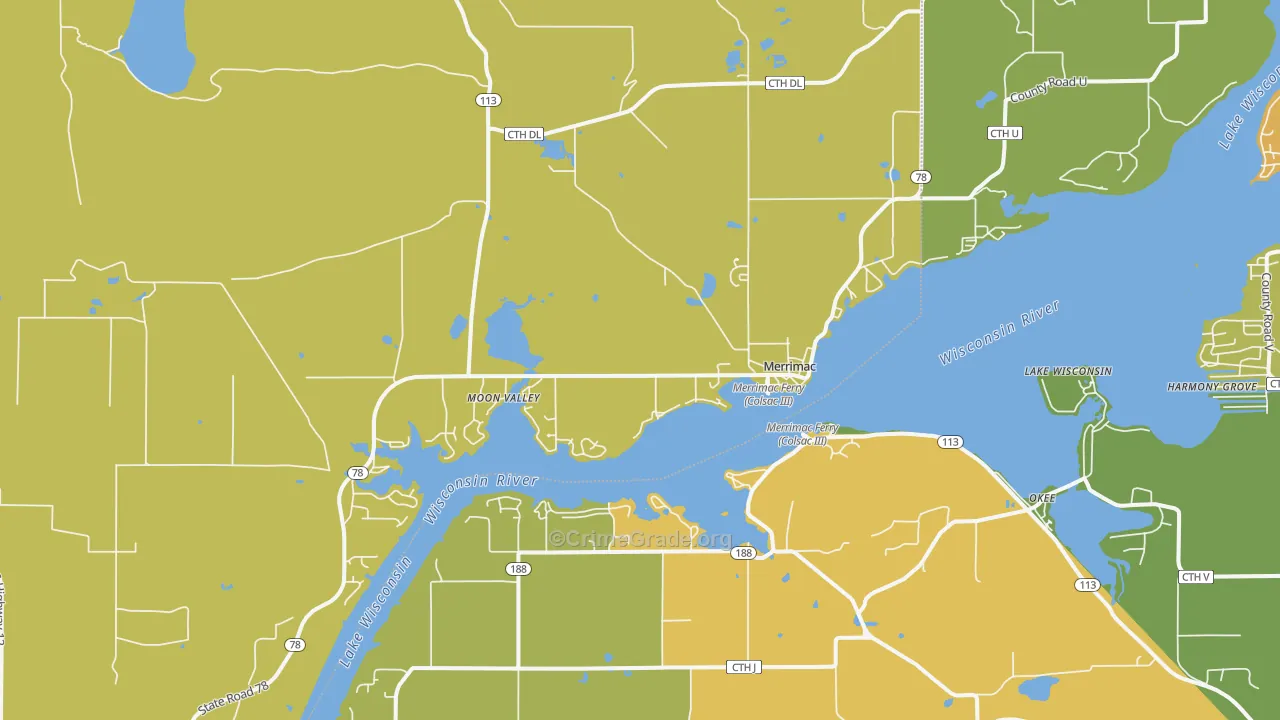 Merrimac, WI Map of Burglary Rates
