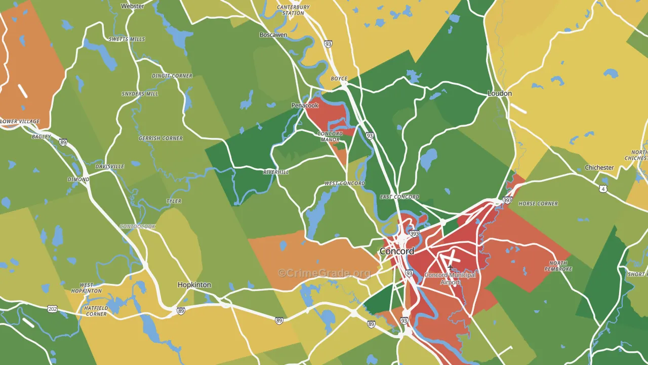 Merrimack County, NH Map of Burglary Rates
