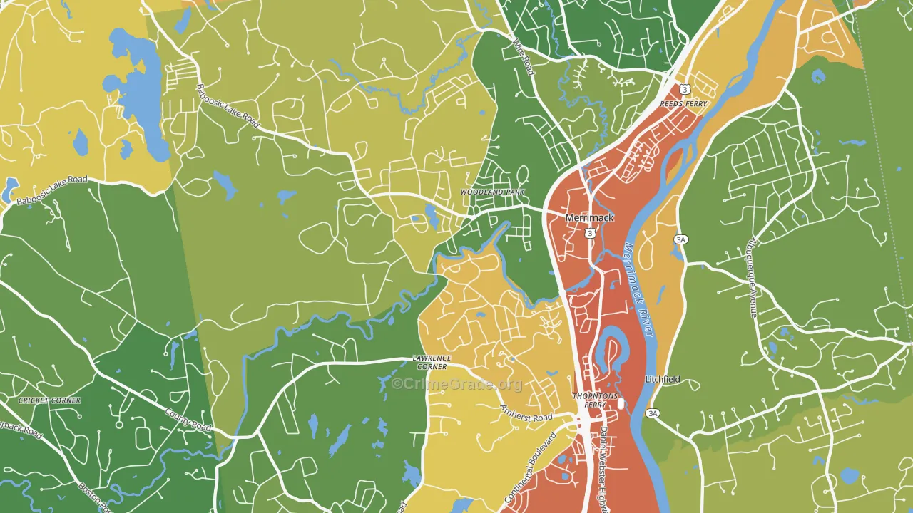 Merrimack, NH Map of Burglary Rates