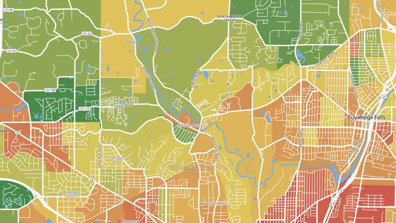 Merriman Valley, Akron, OH Map of Burglary Rates