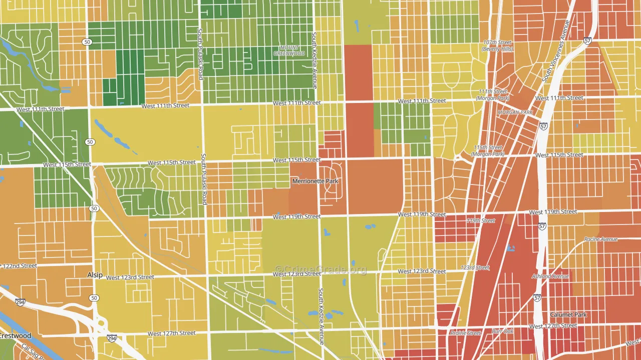 Merrionette Park, IL Map of Burglary Rates