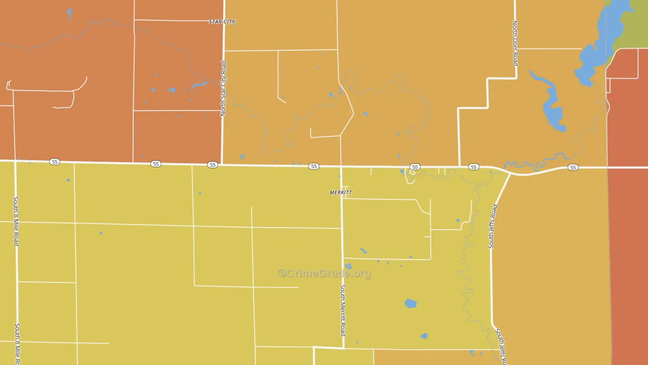 Merritt, MI Map of Burglary Rates