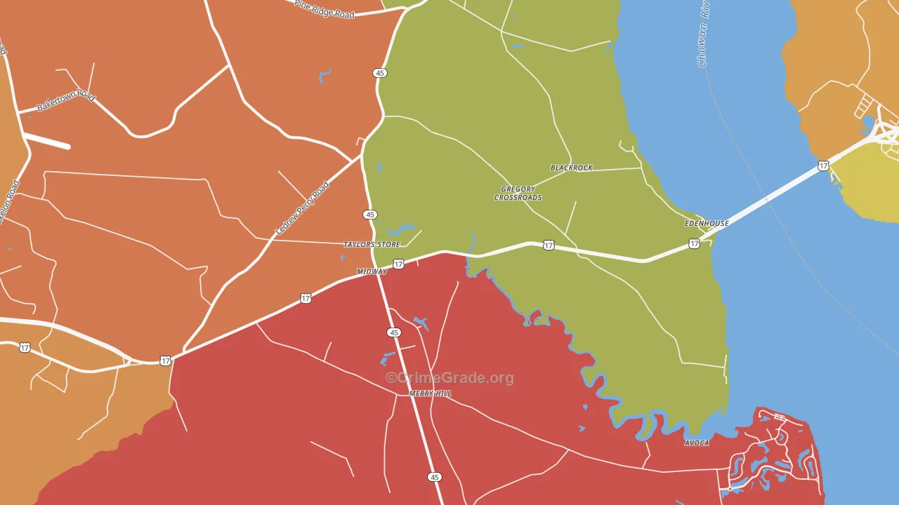 Merry Hill, NC Map of Burglary Rates