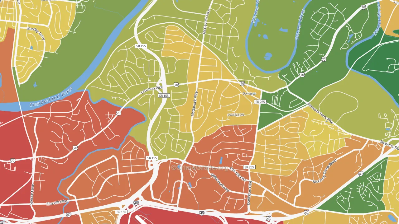 Merry Oaks, Nashville, TN Map of Burglary Rates