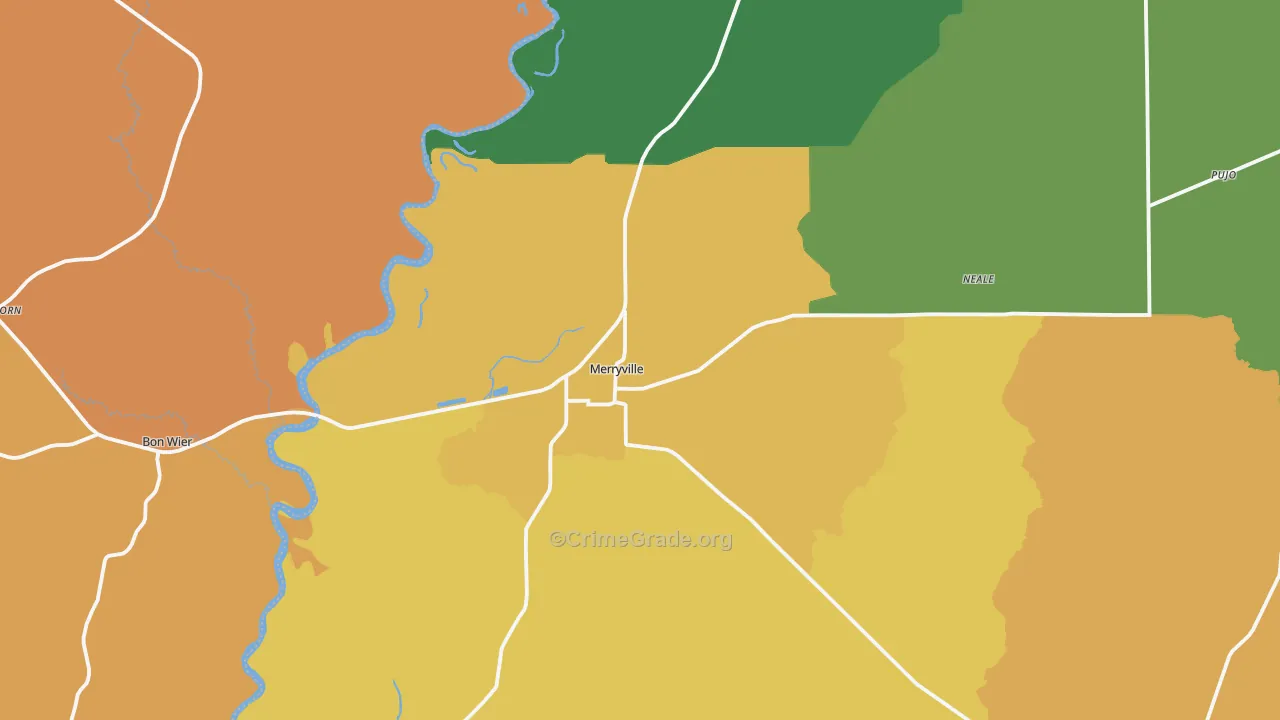 Merryville, LA Map of Burglary Rates