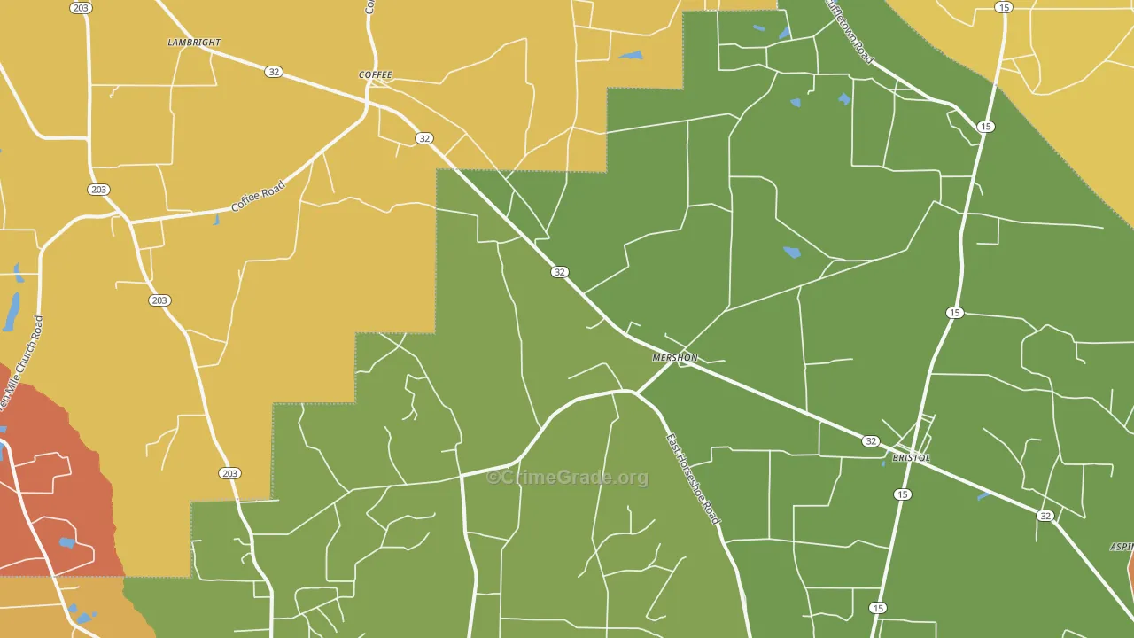 Mershon, GA Map of Burglary Rates