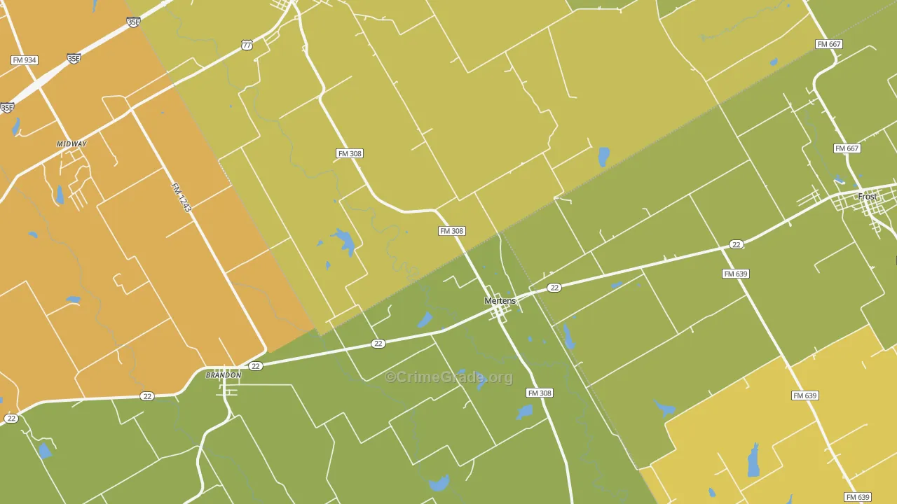 Mertens, TX Map of Burglary Rates