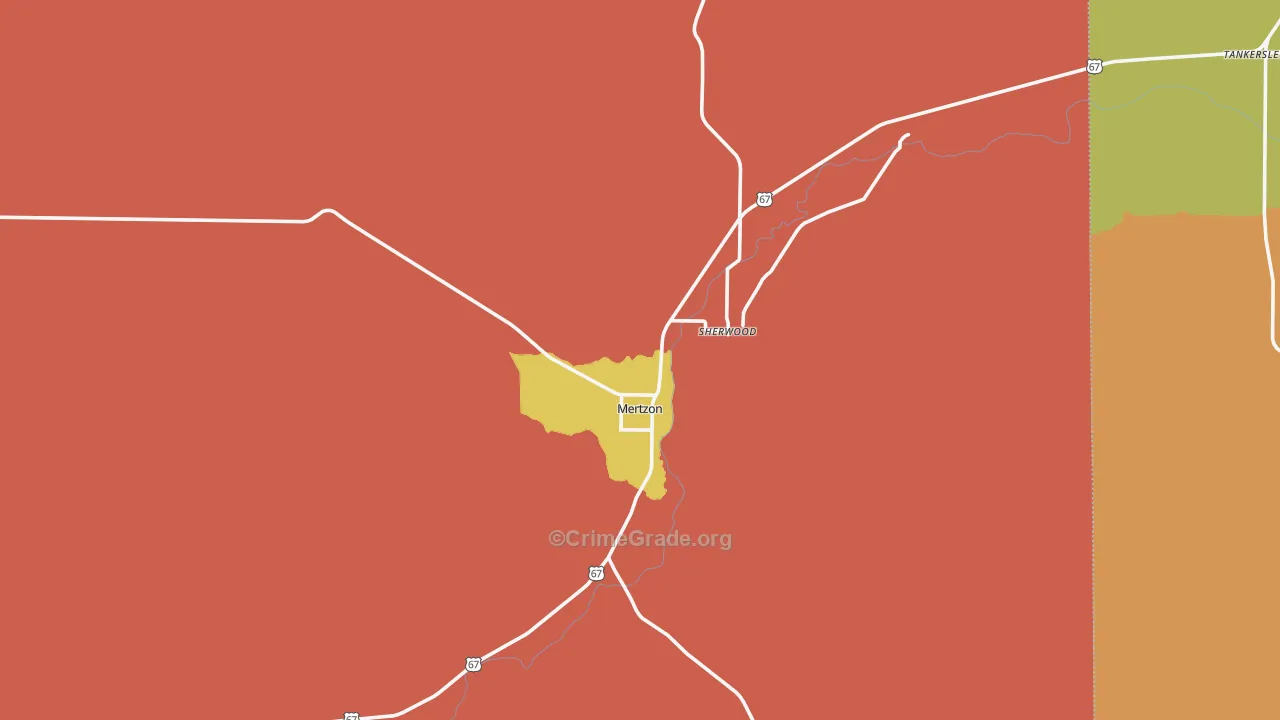 Mertzon, TX Map of Burglary Rates