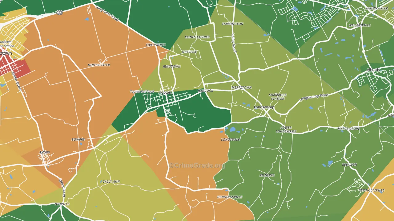 Mertztown, PA Map of Burglary Rates