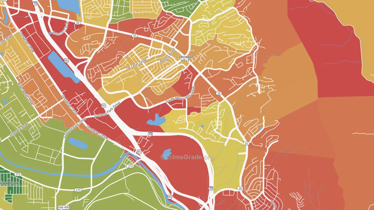 Mesa Hills, El Paso, TX Map of Burglary Rates
