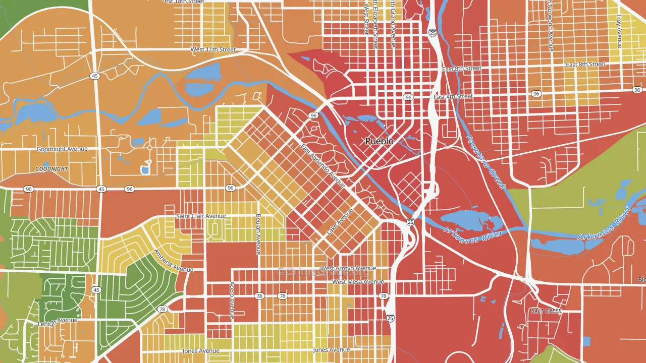 Mesa Junction, Pueblo, CO Map of Burglary Rates
