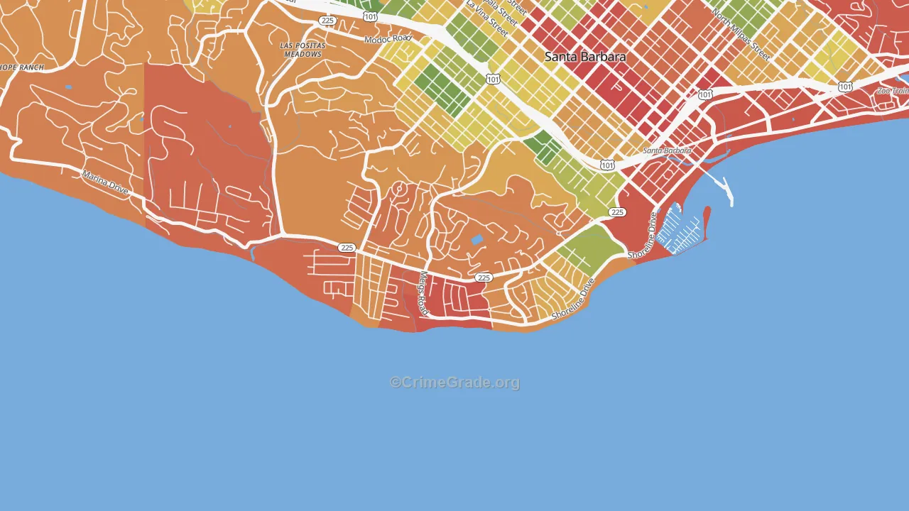 Mesa, Santa Barbara, CA Map of Burglary Rates