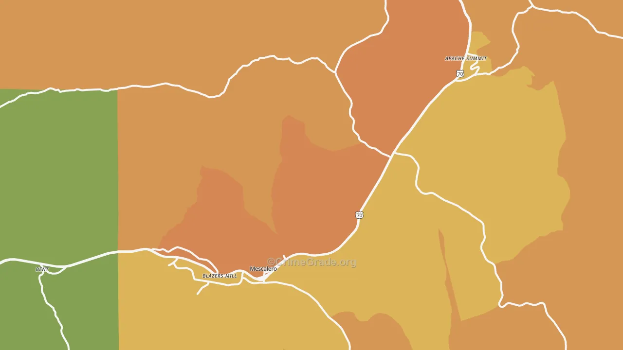 Mescalero, NM Map of Burglary Rates