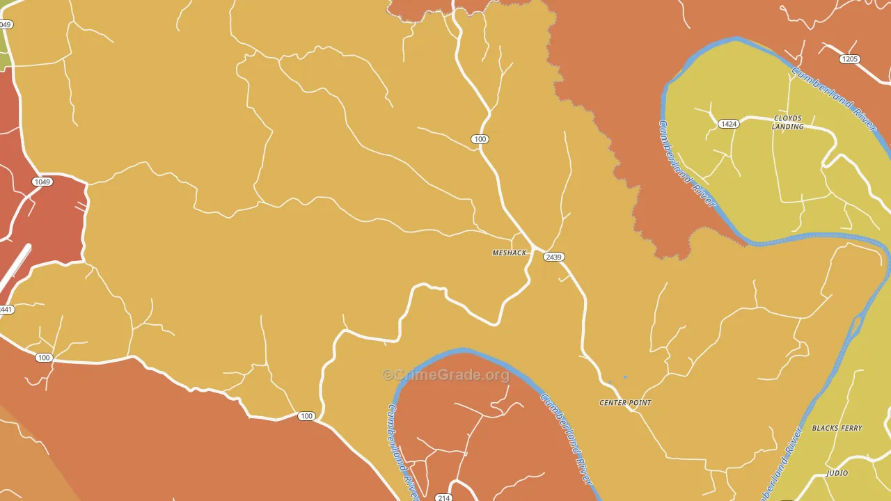 Meshack, KY Map of Burglary Rates