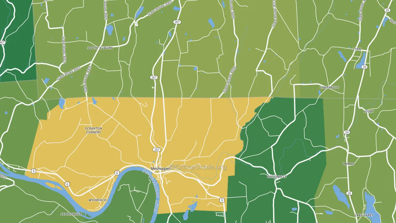 Meshoppen, PA Map of Burglary Rates