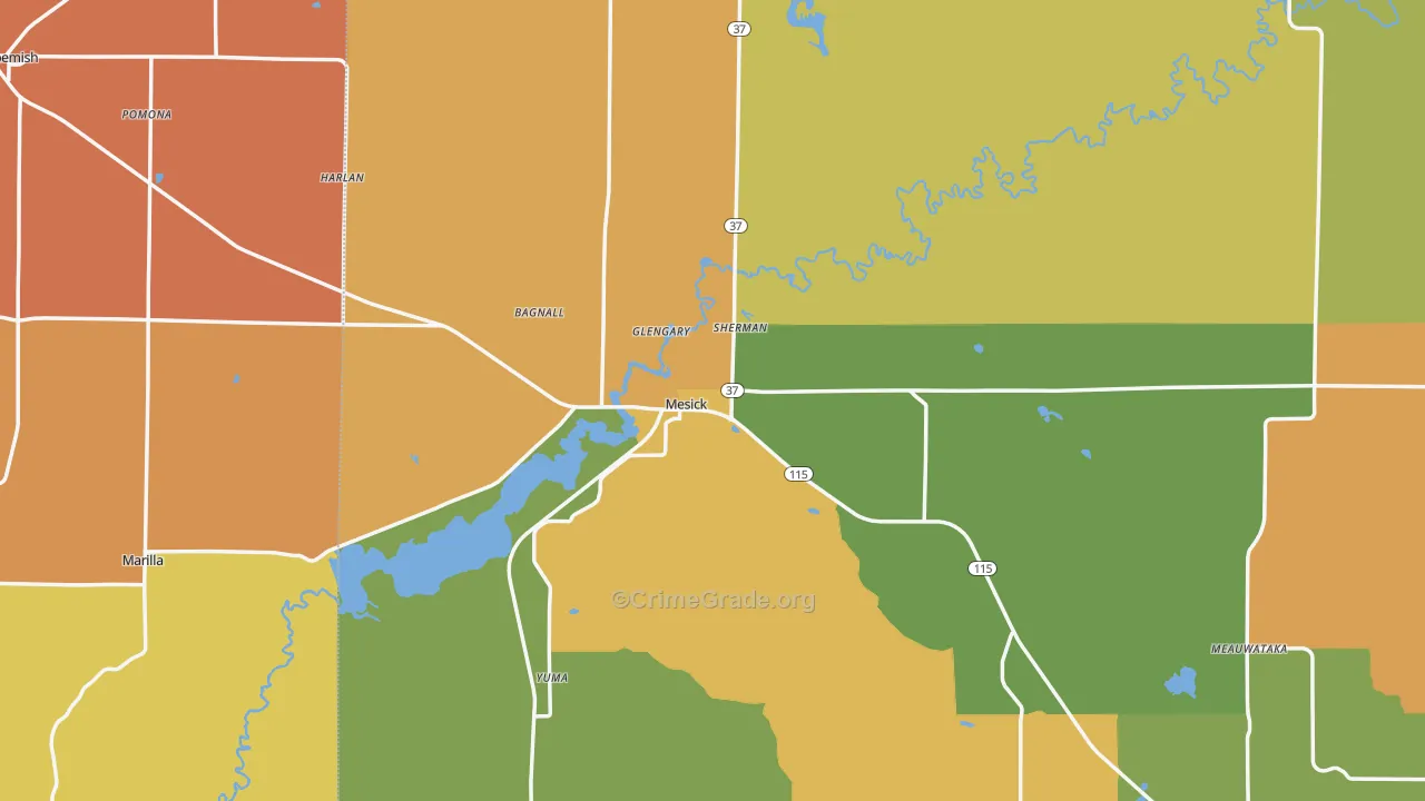 Mesick, MI Map of Burglary Rates