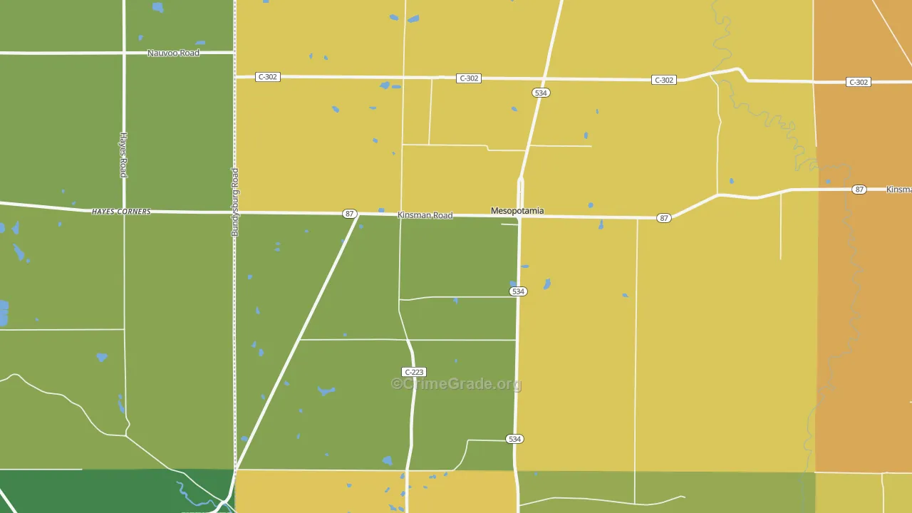 Mesopotamia, OH Map of Burglary Rates