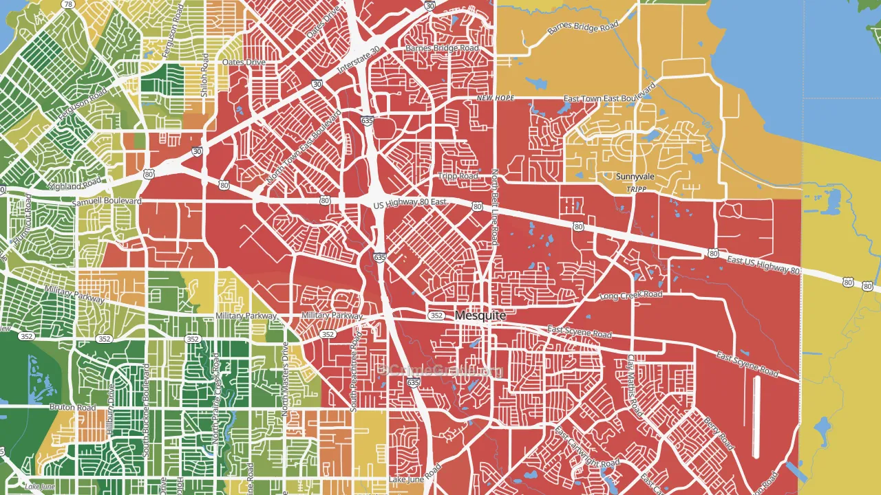 Mesquite, TX Map of Burglary Rates