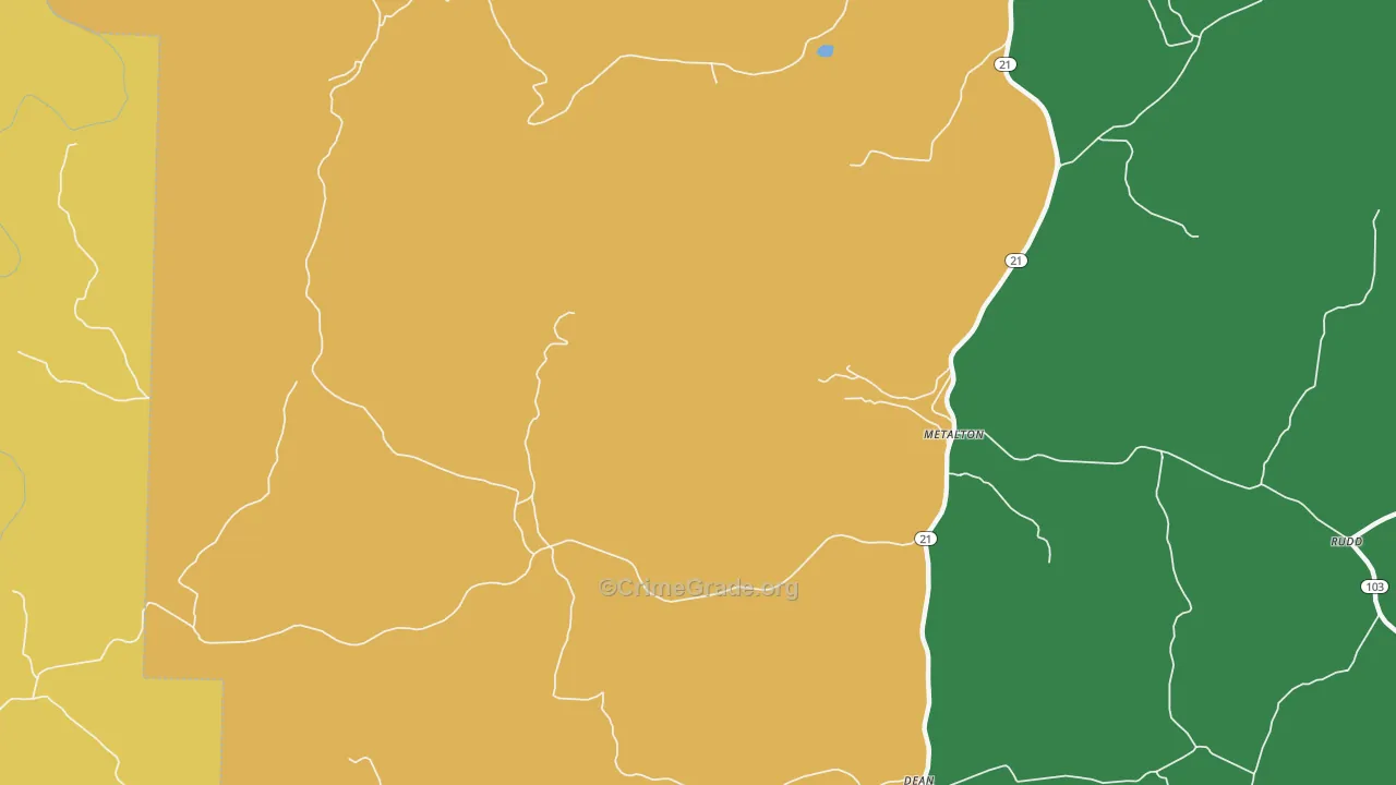Metalton, AR Map of Burglary Rates