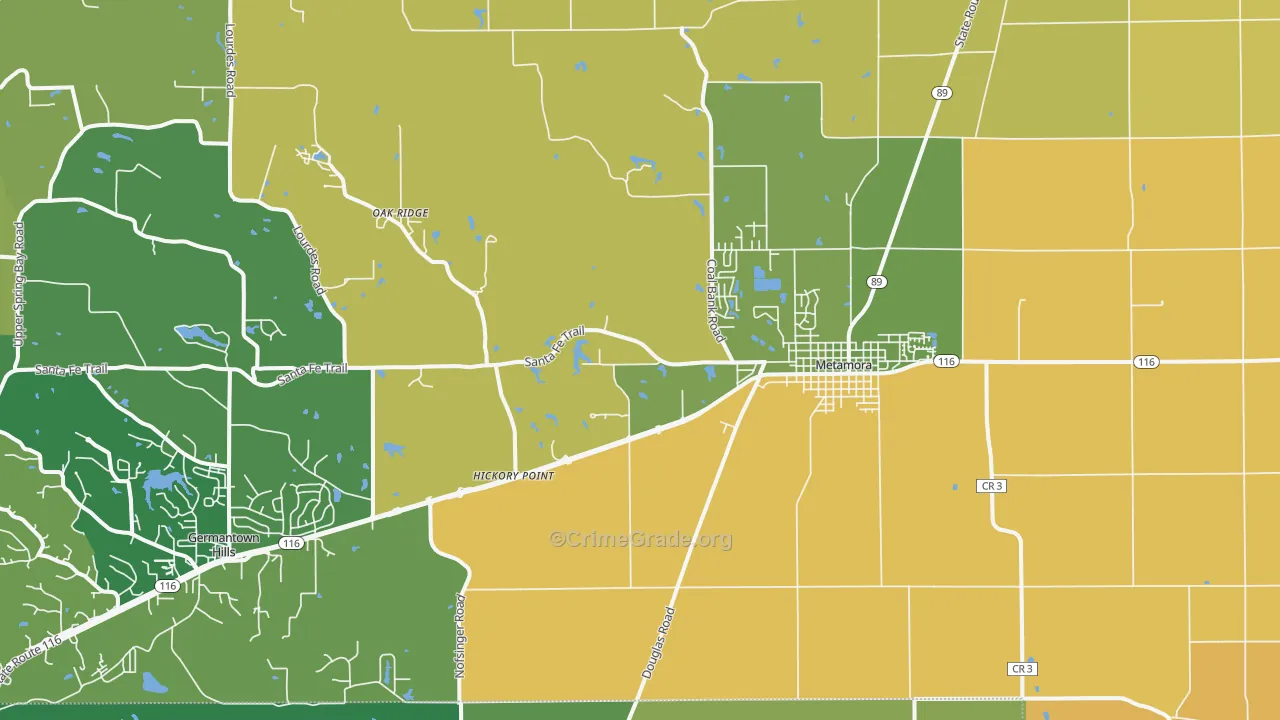 Metamora, IL Map of Burglary Rates