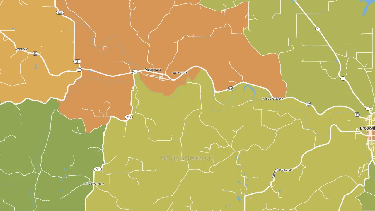Metamora, IN Map of Burglary Rates