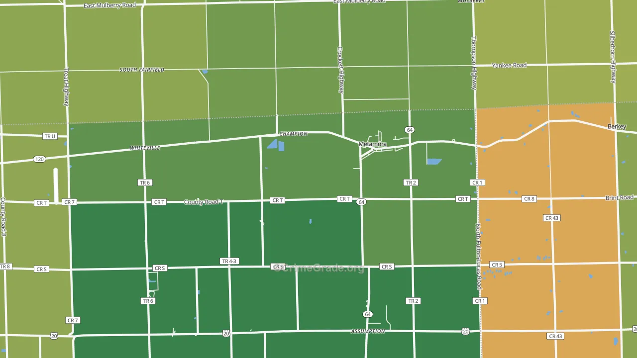 Metamora, OH Map of Burglary Rates