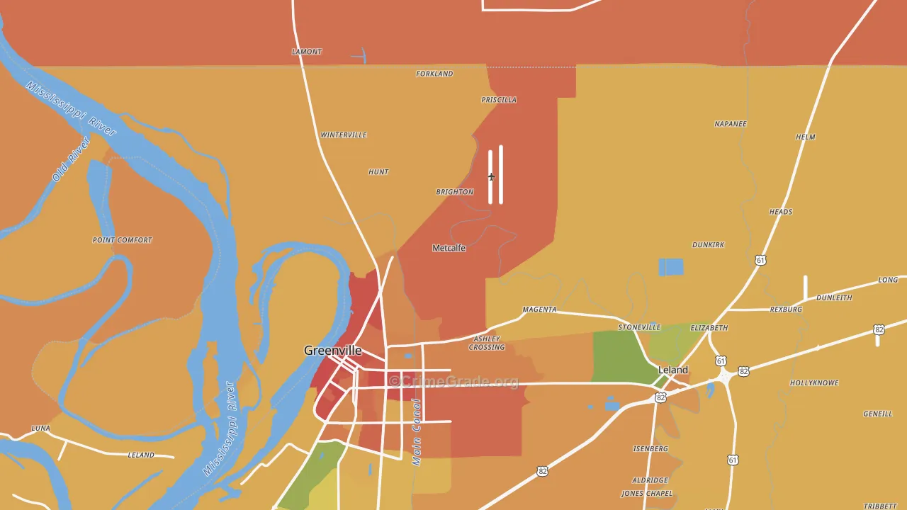 Metcalfe, MS Map of Burglary Rates