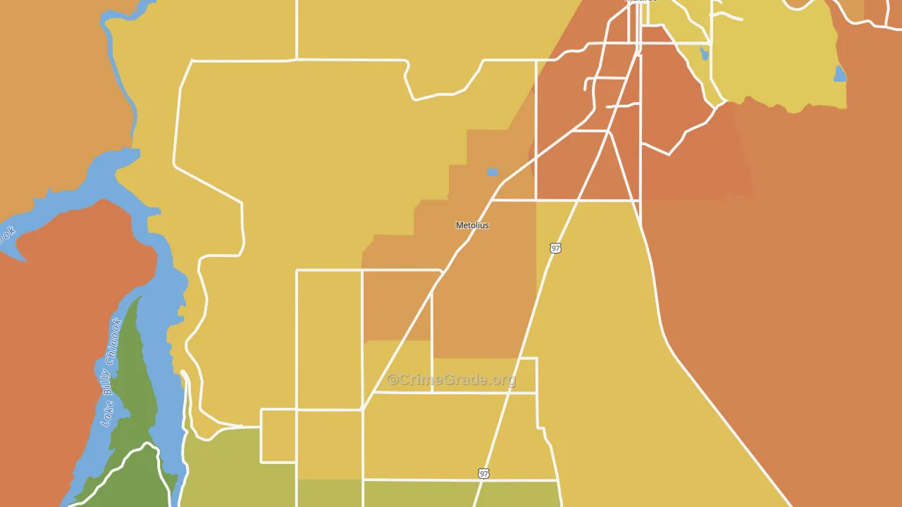Metolius, OR Map of Burglary Rates