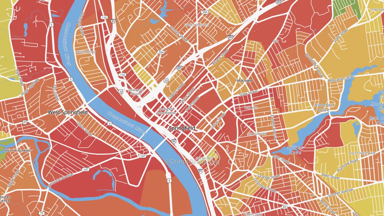 Metro Center, Springfield, MA Map of Burglary Rates