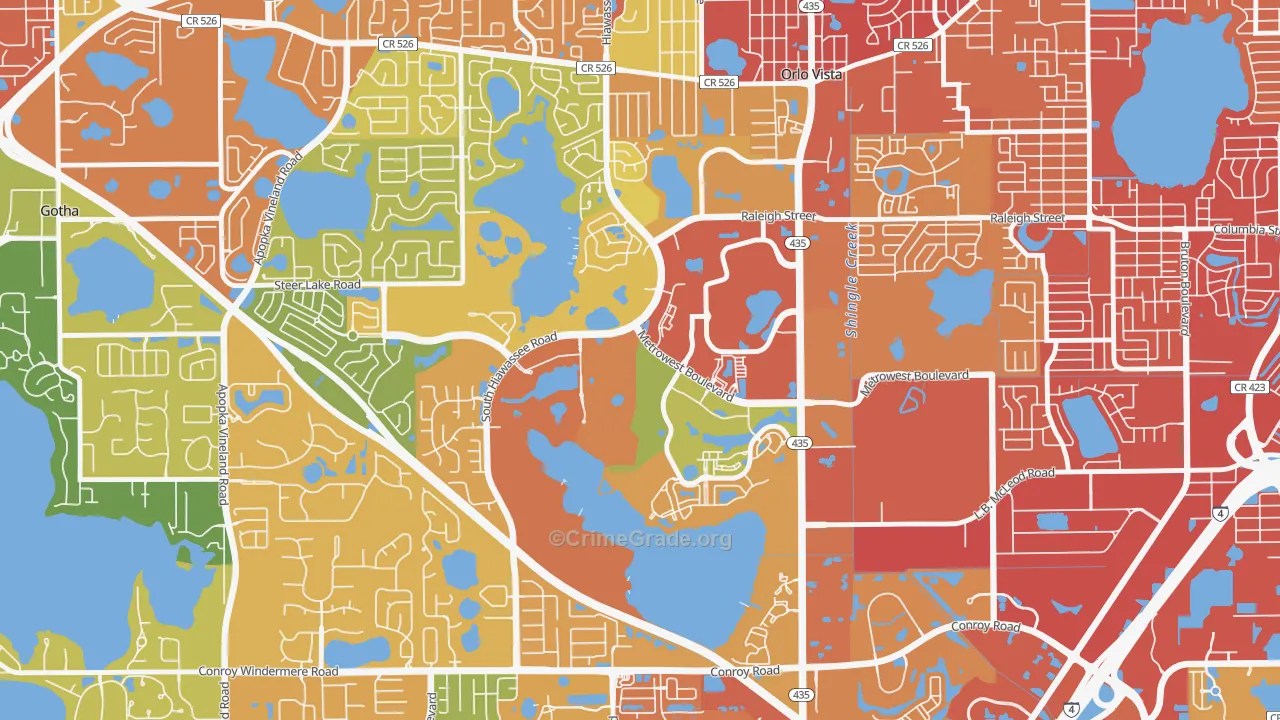 Metro West, Orlando, FL Map of Burglary Rates