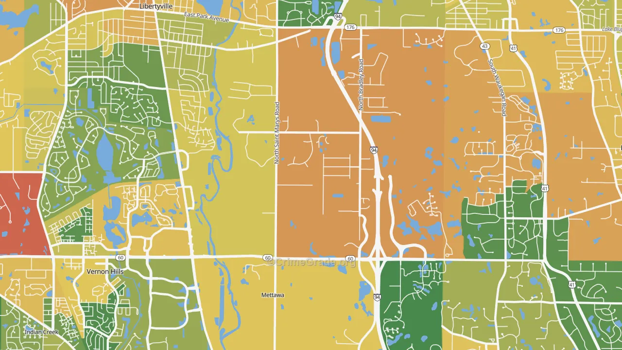 Mettawa, IL Map of Burglary Rates