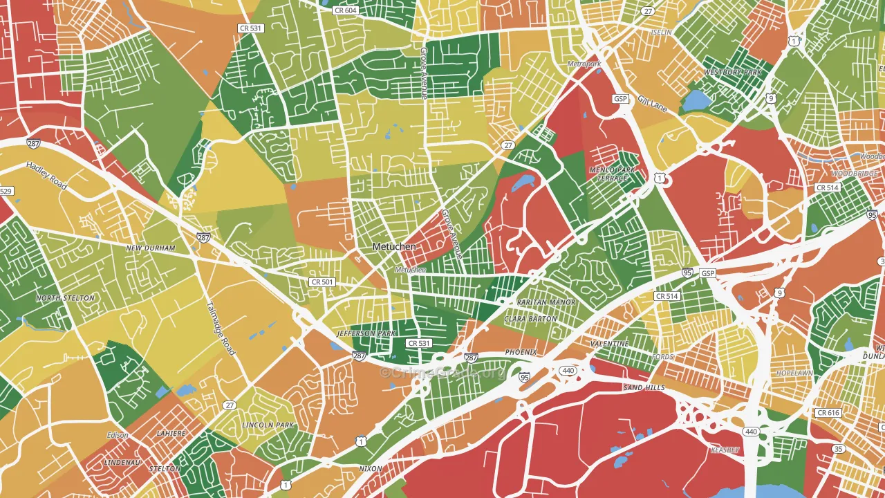 Metuchen, NJ Map of Burglary Rates