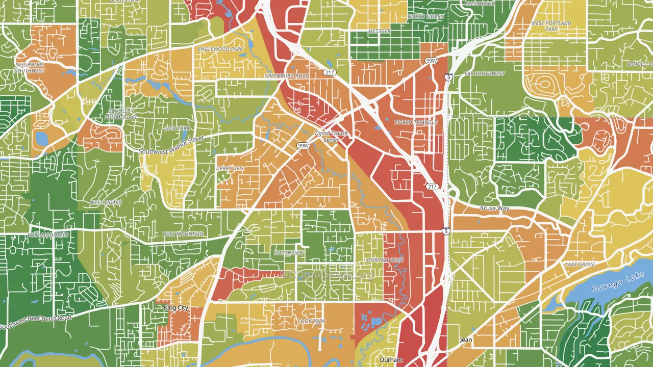 Metzger, Tigard, OR Map of Burglary Rates