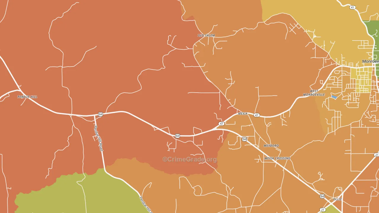 Mexia, AL Map of Burglary Rates
