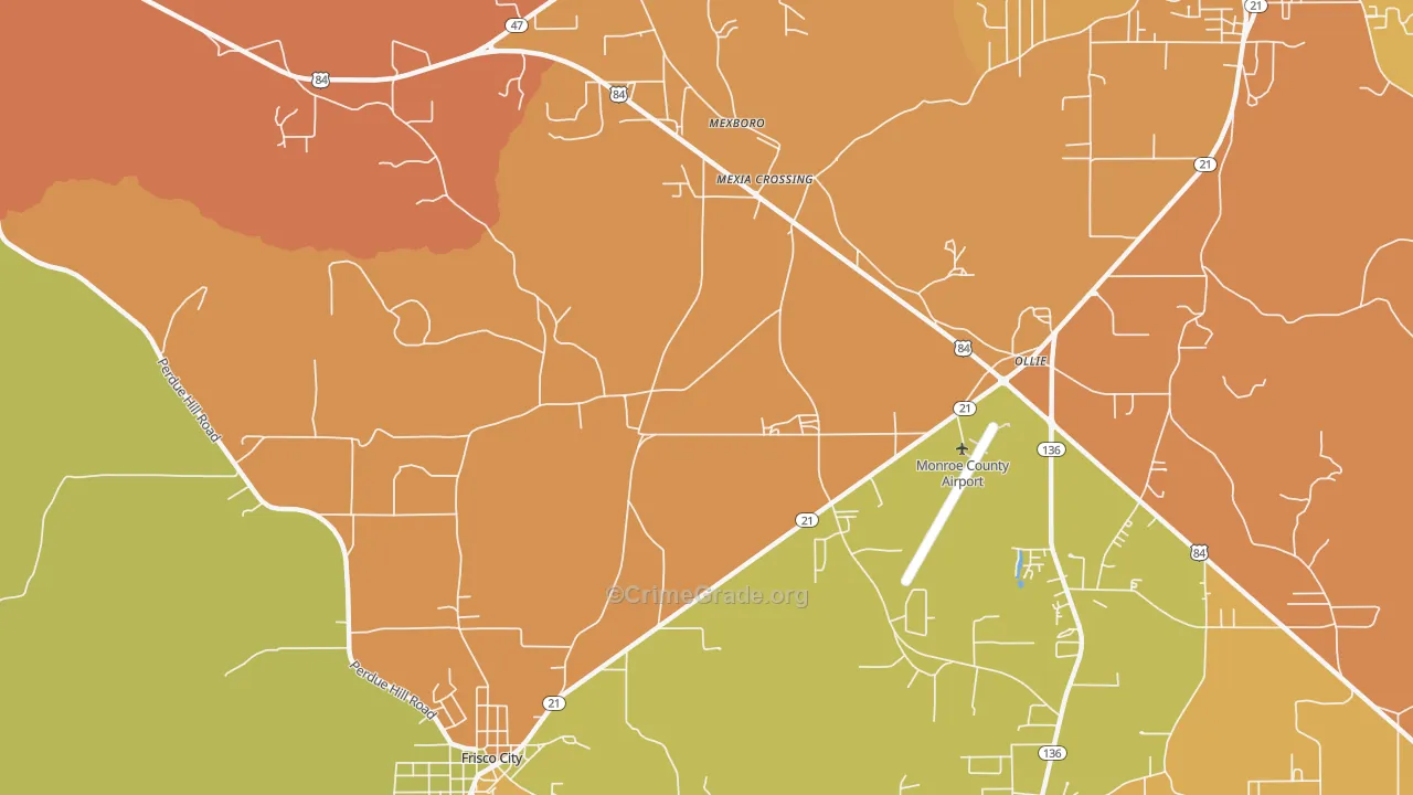 Mexia Crossing, AL Map of Burglary Rates