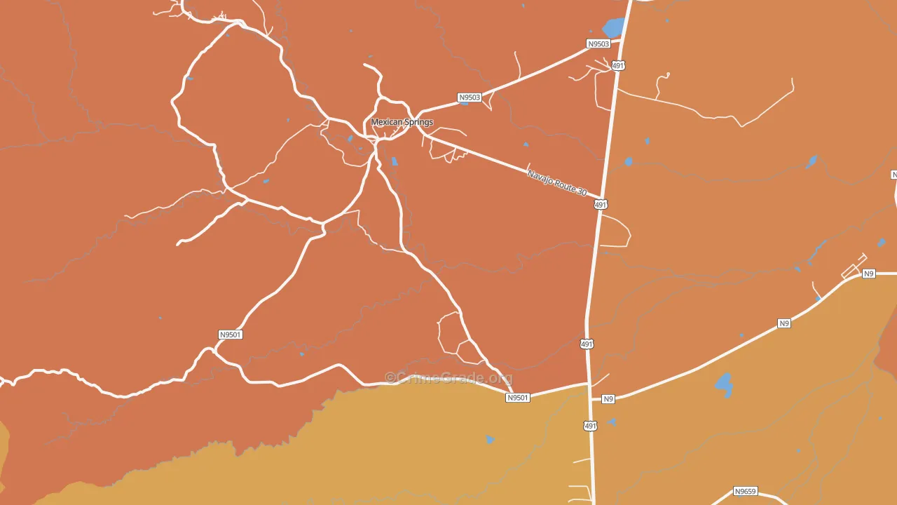 Mexican Springs, NM Map of Burglary Rates