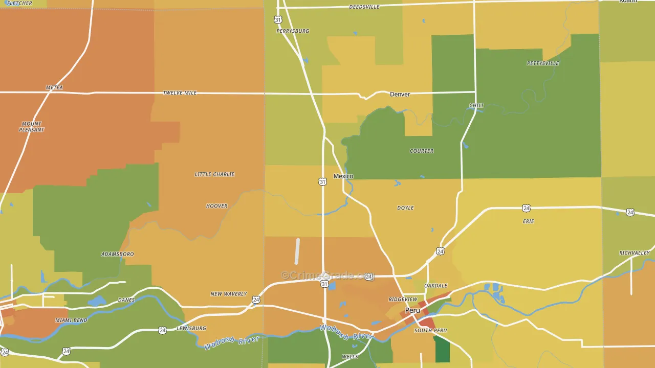 Mexico, IN Map of Burglary Rates