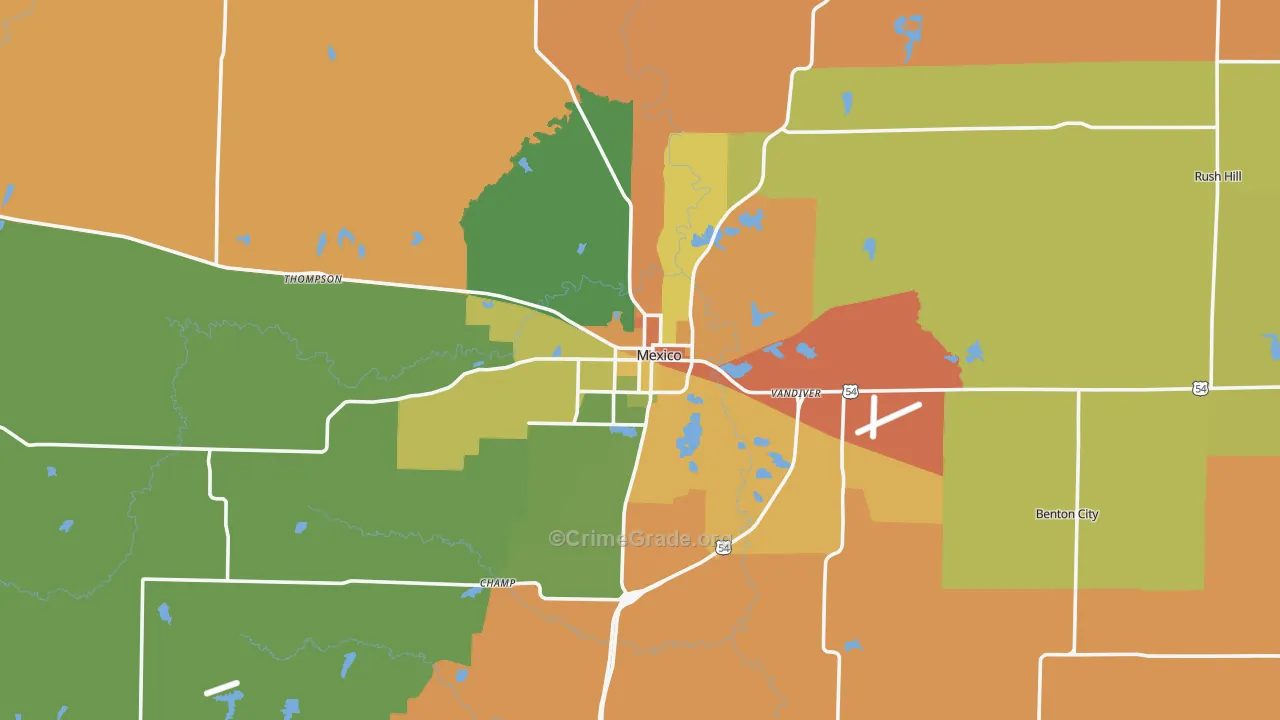 Mexico, MO Map of Burglary Rates