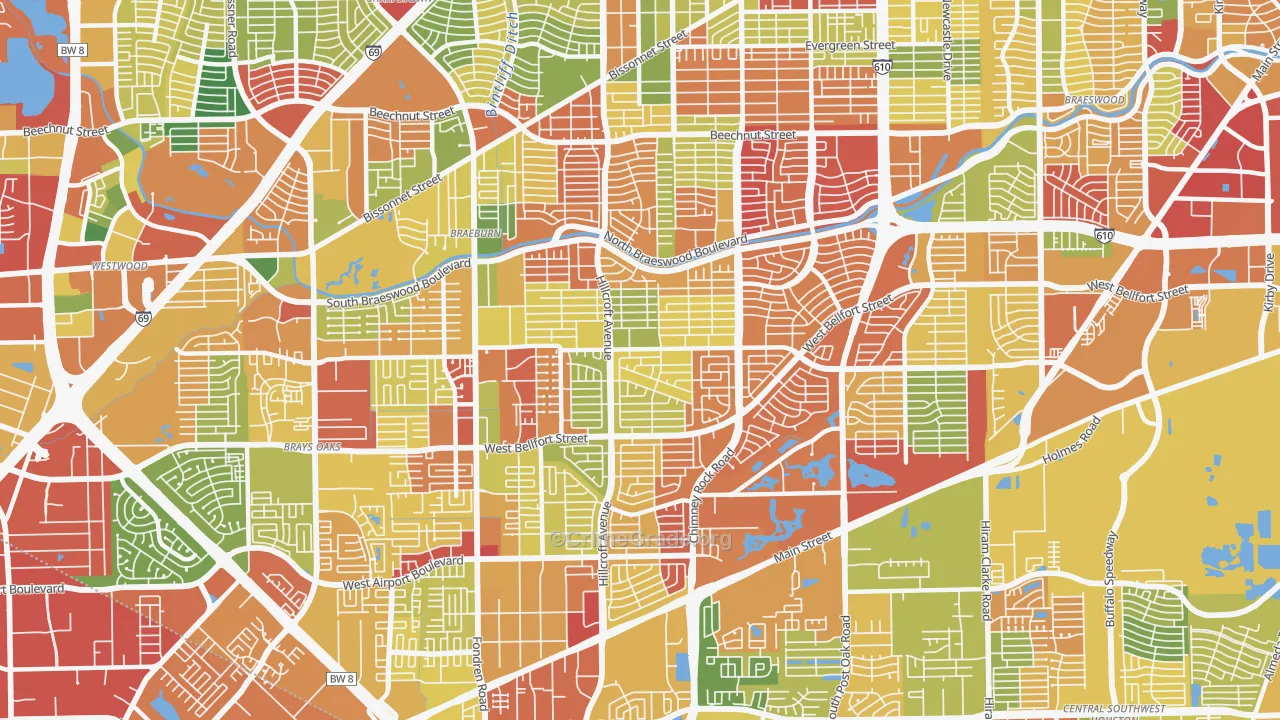 Meyerland, Houston, TX Map of Burglary Rates