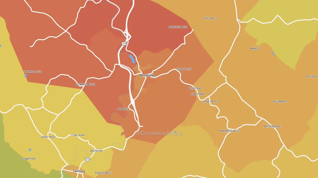 Meyersdale, PA Map of Burglary Rates