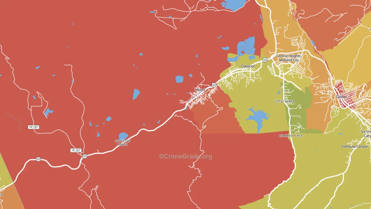 Miami, AZ Map of Burglary Rates