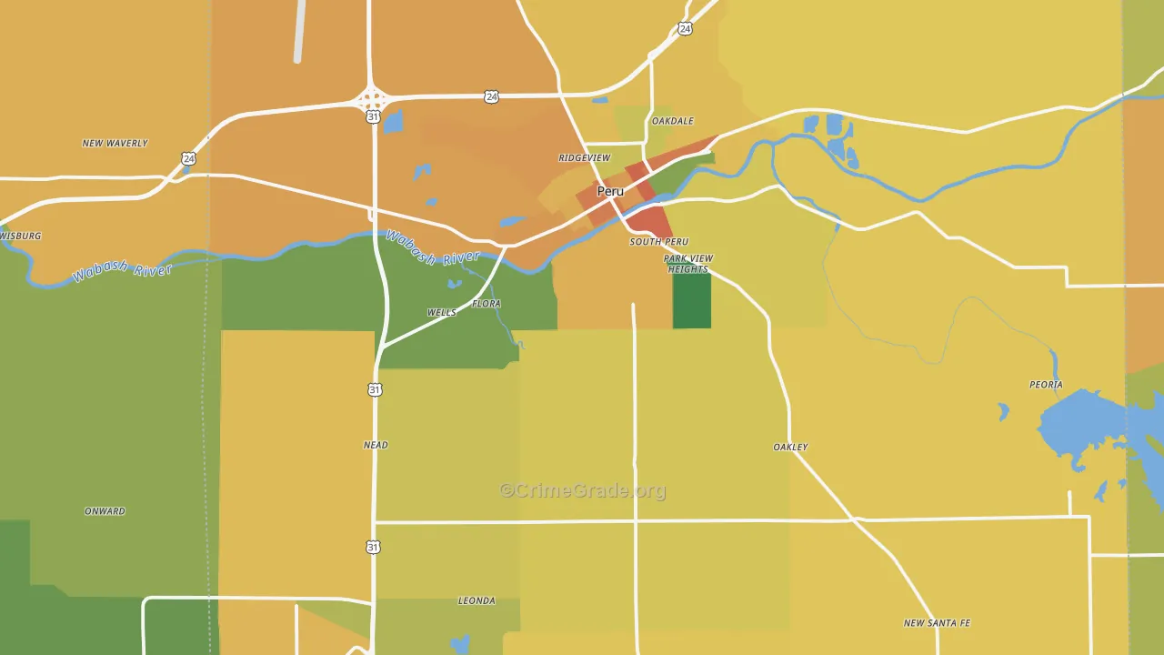 Miami County, IN Map of Burglary Rates